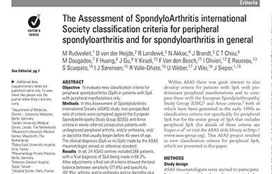 Critères de classification ASAS 2009 de spondyloarthrite périphérique