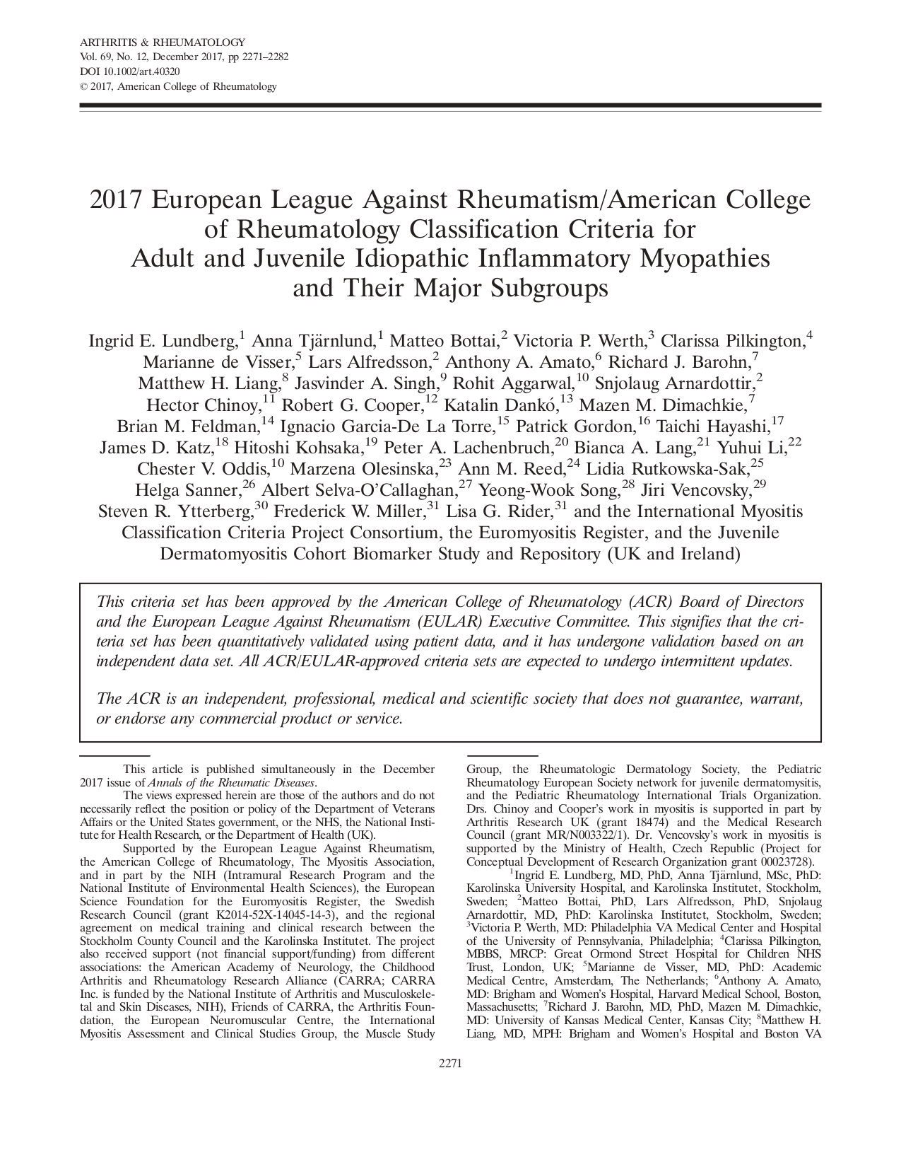 2017 European League Against Rheumatism/American College of Rheumatology classification criteria for adult and juvenile idiopathic inflammatory myopathies and their major subgroups