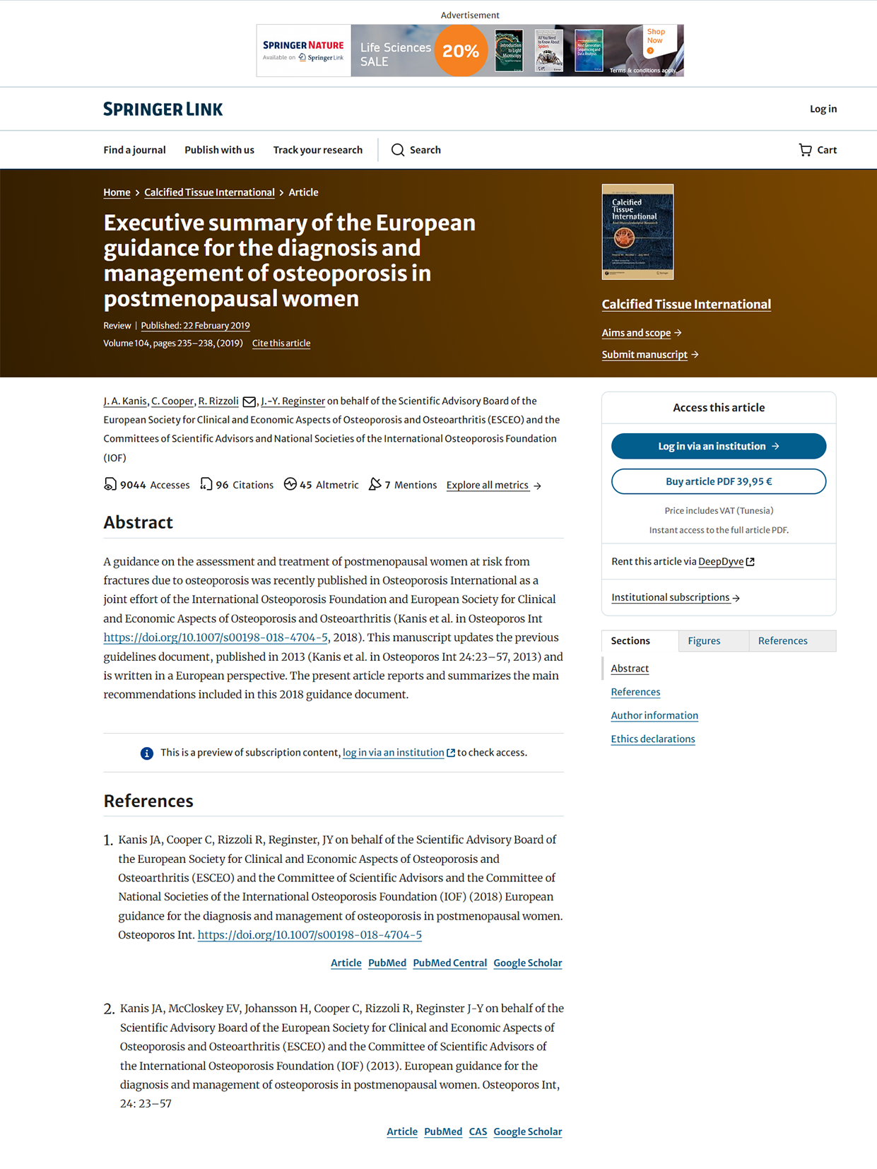 European guidance for the diagnosis & management of osteoporosis in postmenopausal women (ESCEO&IOF 2018)
