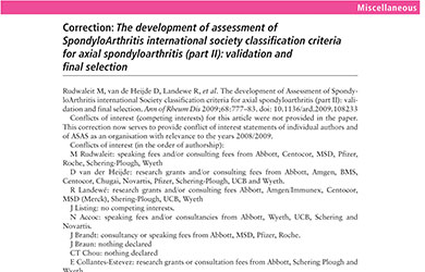 Critères de classification ASAS 2009 de spondyloarthrite axiale