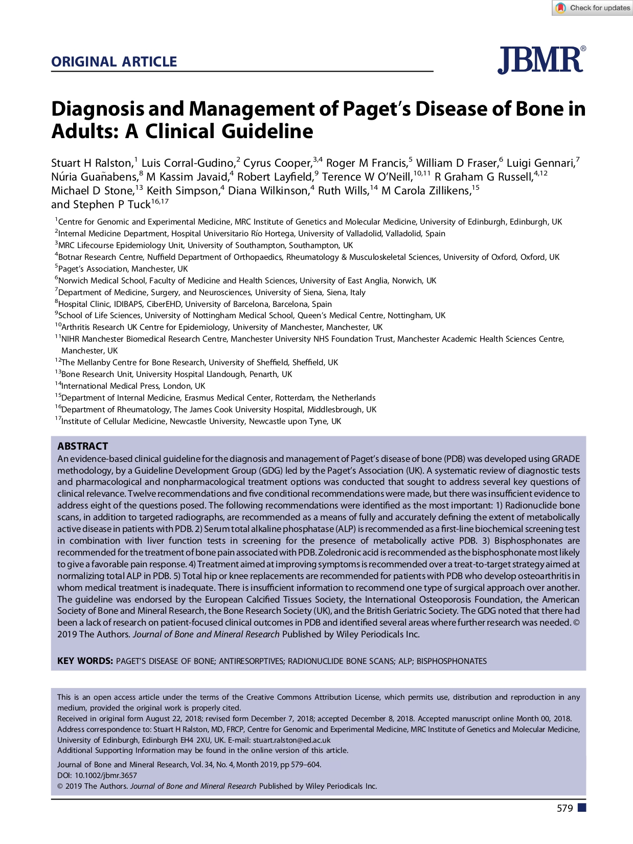 Management of Paget's Disease of Bone in Adults: A Clinical Guideline (CDG 2019)