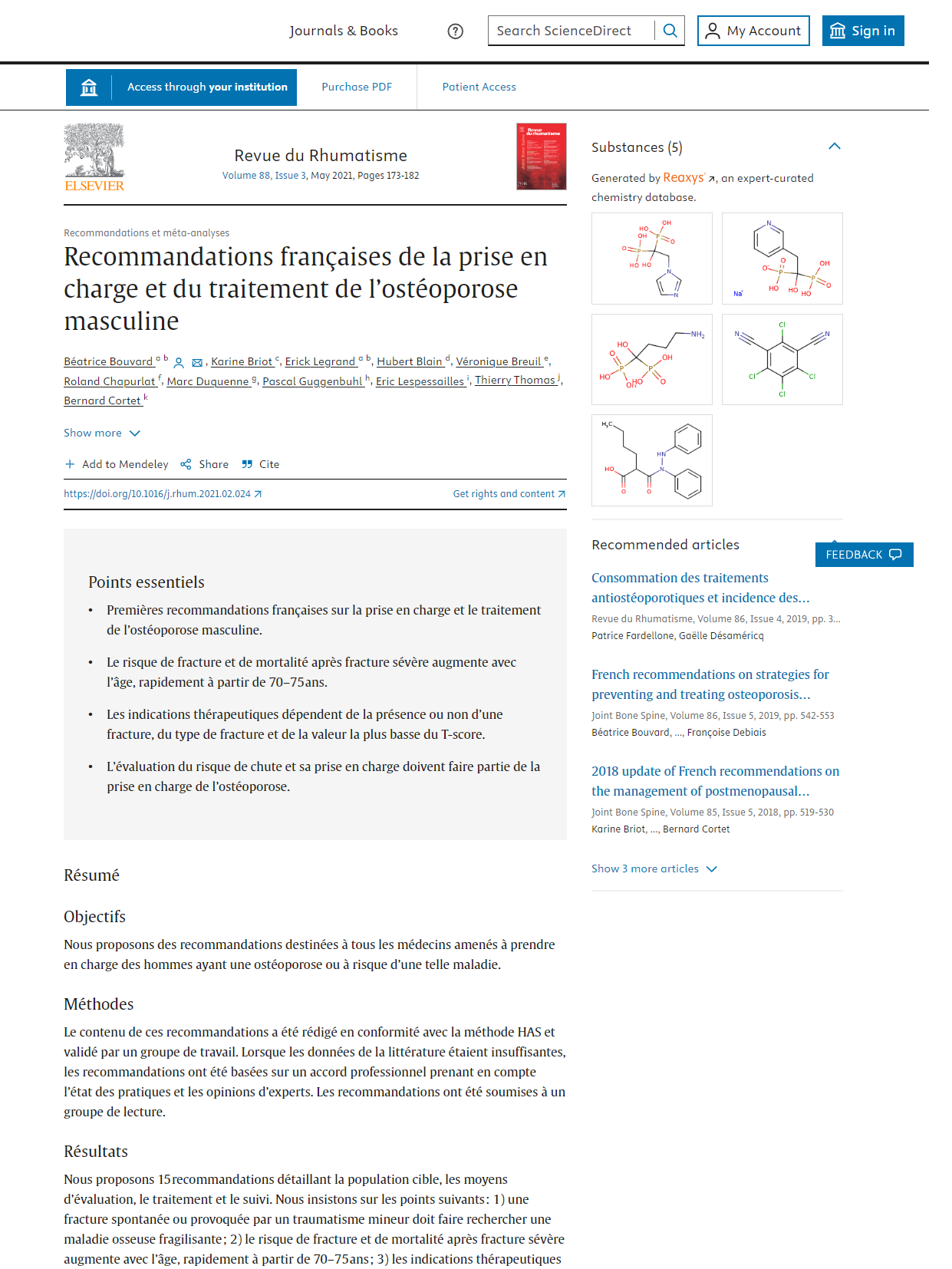 Recommandations françaises de la prise en charge et du traitement de l’ostéoporose masculine (SFR 2021)