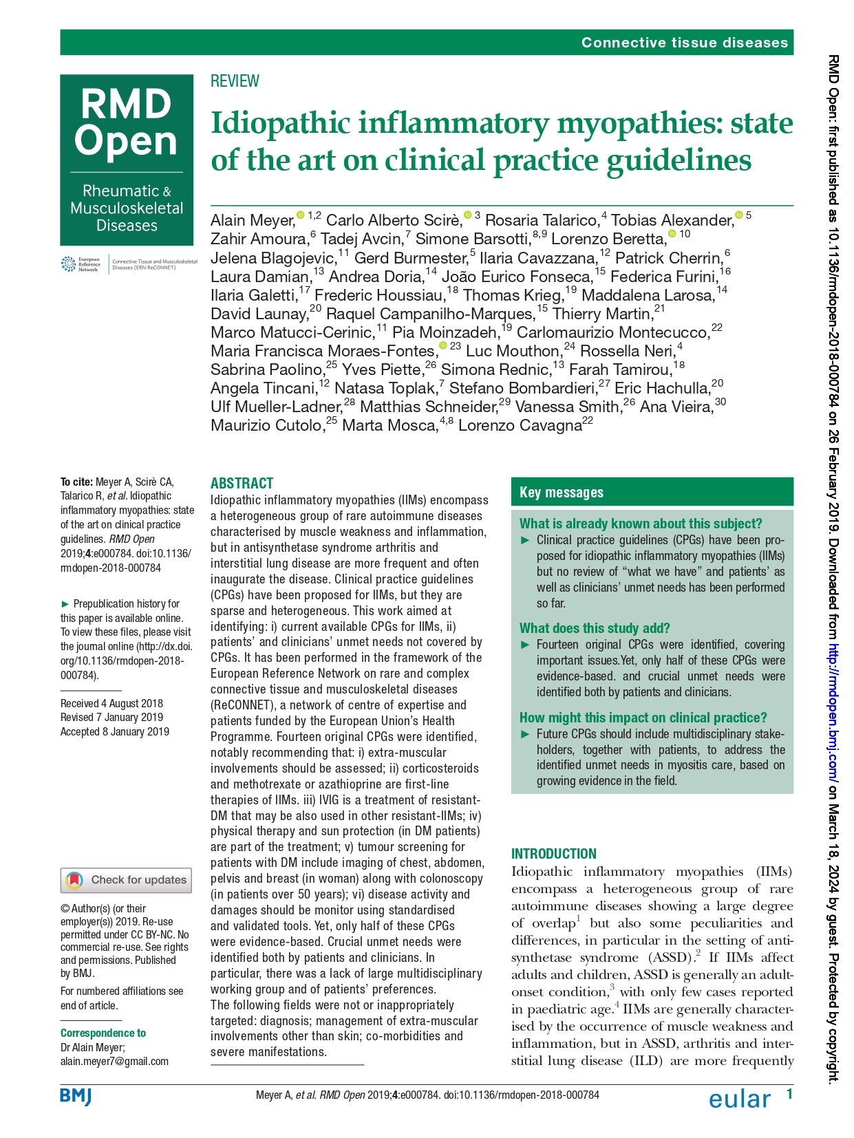 Idiopathic inflammatory myopathies: state of the art on clinical practice guidelines
