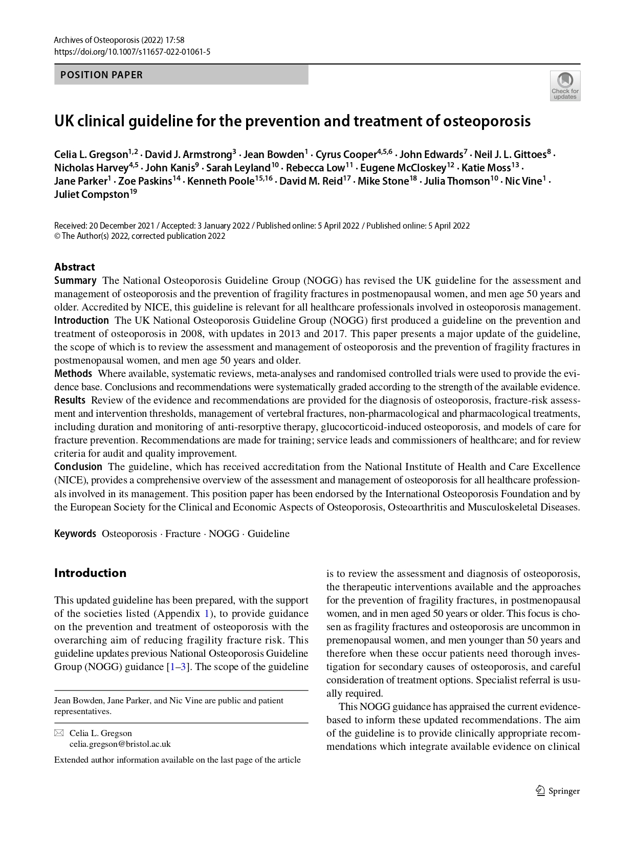 UK NOGG 2022 clinical guideline for the prevention and treatment of osteoporosis (NOGG 2022)